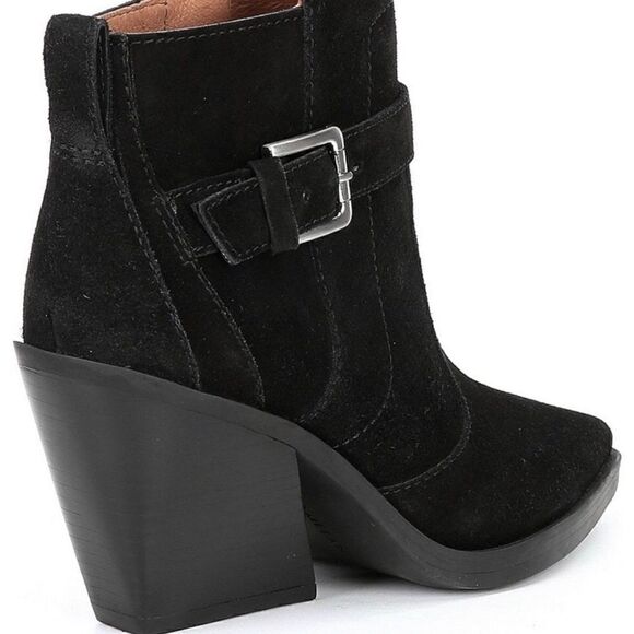 NWT ANTONIO MELANIE Black Suede Ankle  Boots Block Heel Buckle Detail - Picture 4 of 6